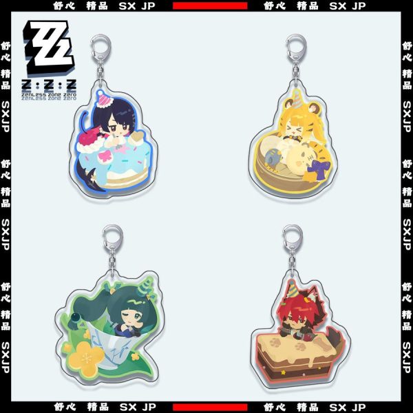 Zenless Zone Zero anime keychain featuring character artwork, acrylic, plush or silicone hanging charm for keys, backpacks, handbags and accessories, collectible HoYoverse game merchandise for fans.