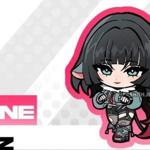 Two acrylic keychains featuring chibi anime illustrations of Seth Lowell with a blue border and Jane Doe with a pink border from Zenless Zone Zero, attached to black metal clasps.