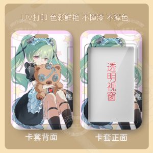 Four variations of a sliding hard-shell card holder featuring the anime character Corin Wickes from Zenless Zone Zero in different maid outfits and poses. The back of the cases shows the full character artwork, while the front features a clear transparent window for displaying ID cards.