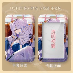 A sliding hard-shell card holder featuring a silver-haired anime character from Zenless Zone Zero in a blue outfit. The back shows the full character artwork, while the front features a clear transparent window for displaying ID cards.