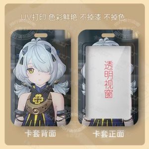 Multiple variations of a sliding hard-shell card holder featuring anime characters from Zenless Zone Zero, including Anby Demara and other stylish silver-haired agents. The back of the cases shows the full character artwork, while the front features a clear transparent window for displaying ID cards.