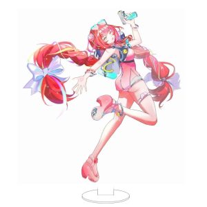 Clear acrylic desktop standees featuring Zenless Zone Zero anime characters standing upright on transparent oval bases, displayed in full-color dynamic poses with detailed outfits.