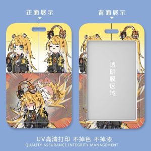 Dual-sided sliding card holder displaying vibrant Zenless Zone Zero Ju Fufu anime artwork on the front and a clear card-viewing window on the back.