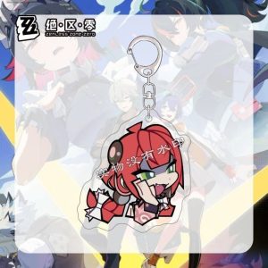 Zenless Zone Zero Yuba Yuzuha chibi acrylic keychains displaying playful winking and smug expressions with silver snap hook clips.