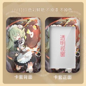 Four variations of a sliding hard-shell card holder featuring the anime character Corin Wickes from Zenless Zone Zero in different maid outfits and poses. The back of the cases shows the full character artwork, while the front features a clear transparent window for displaying ID cards.