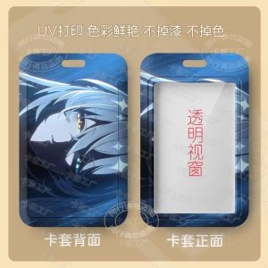 Multiple variations of a sliding hard-shell card holder featuring anime characters from Zenless Zone Zero, including Anby Demara and other stylish silver-haired agents. The back of the cases shows the full character artwork, while the front features a clear transparent window for displaying ID cards.
