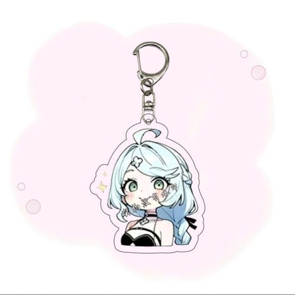 Four chibi acrylic keychains of Seed from Zenless Zone Zero showing different funny expressions: confused with question marks, smiling with sparkles, pouting in anger, and dramatically crying with big tear droplets.