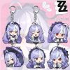 Cute chibi acrylic keychain featuring Zenless Zone Zero character Vivian with light purple hair and red eyes attached to a silver metal lobster clasp.