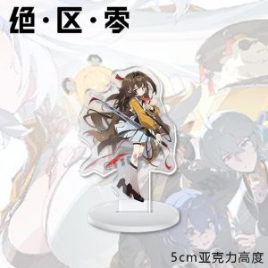 Mini 5cm Zenless Zone Zero anime character acrylic standee slotted into a white round base plate.