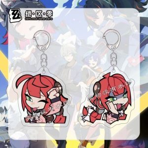 Zenless Zone Zero Yuba Yuzuha chibi acrylic keychains displaying playful winking and smug expressions with silver snap hook clips.