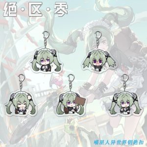 A collection of four clear acrylic keychains featuring the Zenless Zone Zero character Corin Wickes in a chibi art style. She is shown with various expressions including crying, shocked, nervous, and holding a blank sign.