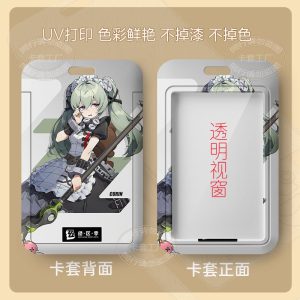 Four variations of a sliding hard-shell card holder featuring the anime character Corin Wickes from Zenless Zone Zero in different maid outfits and poses. The back of the cases shows the full character artwork, while the front features a clear transparent window for displaying ID cards.