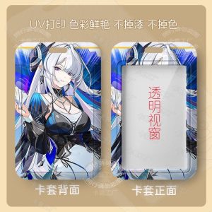 A sliding hard-shell card holder featuring a silver-haired anime character from Zenless Zone Zero in a blue outfit. The back shows the full character artwork, while the front features a clear transparent window for displaying ID cards.