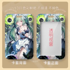 Four variations of a sliding hard-shell card holder featuring the anime character Corin Wickes from Zenless Zone Zero in different maid outfits and poses. The back of the cases shows the full character artwork, while the front features a clear transparent window for displaying ID cards.
