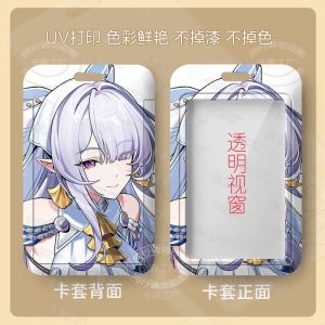 A sliding hard-shell card holder featuring a silver-haired anime character from Zenless Zone Zero in a blue outfit. The back shows the full character artwork, while the front features a clear transparent window for displaying ID cards.