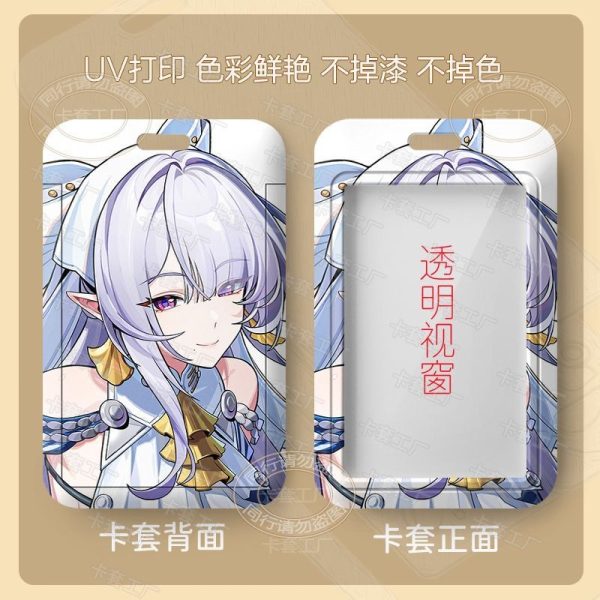 A sliding hard-shell card holder featuring a silver-haired anime character from Zenless Zone Zero in a blue outfit. The back shows the full character artwork, while the front features a clear transparent window for displaying ID cards.