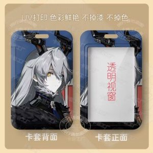 Multiple variations of a sliding hard-shell card holder featuring anime characters from Zenless Zone Zero, including Anby Demara and other stylish silver-haired agents. The back of the cases shows the full character artwork, while the front features a clear transparent window for displaying ID cards.
