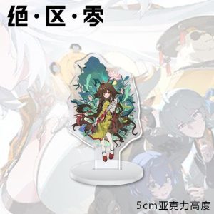 Mini 5cm Zenless Zone Zero anime character acrylic standee slotted into a white round base plate.