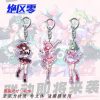 A collection of three 4cm flat acrylic keychains featuring the Zenless Zone Zero idol characters Nangong Yu, Airi, and Chinatsu in their frilly stage outfits. Each charm is attached to a standard silver metal swivel clasp.
