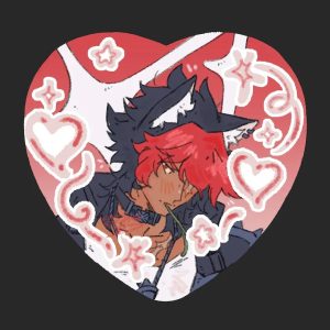 A collage of four heart-shaped holographic anime pin buttons featuring Zenless Zone Zero characters Von Lycaon, Hugo Vlad, Harumasa, and Manato in a hand-drawn art style, shining under natural light.