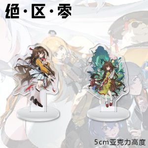 Mini 5cm Zenless Zone Zero anime character acrylic standee slotted into a white round base plate.