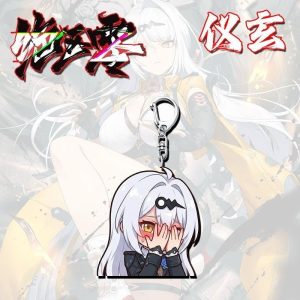Zenless Zone Zero Yi Xuan anime chibi acrylic keychains featuring four cute expressions including cat ears, blushing, shocked, and pouting styles.