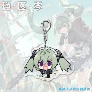 A collection of four clear acrylic keychains featuring the Zenless Zone Zero character Corin Wickes in a chibi art style. She is shown with various expressions including crying, shocked, nervous, and holding a blank sign.