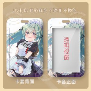 Four variations of a sliding hard-shell card holder featuring the anime character Corin Wickes from Zenless Zone Zero in different maid outfits and poses. The back of the cases shows the full character artwork, while the front features a clear transparent window for displaying ID cards.