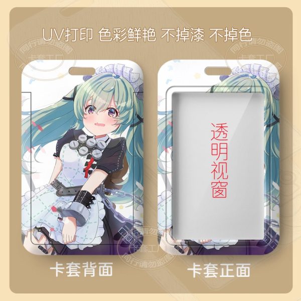 Four variations of a sliding hard-shell card holder featuring the anime character Corin Wickes from Zenless Zone Zero in different maid outfits and poses. The back of the cases shows the full character artwork, while the front features a clear transparent window for displaying ID cards.