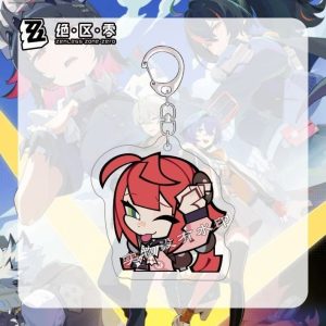Zenless Zone Zero Yuba Yuzuha chibi acrylic keychains displaying playful winking and smug expressions with silver snap hook clips.