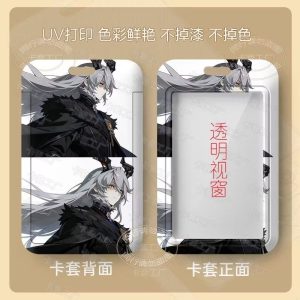 Multiple variations of a sliding hard-shell card holder featuring anime characters from Zenless Zone Zero, including Anby Demara and other stylish silver-haired agents. The back of the cases shows the full character artwork, while the front features a clear transparent window for displaying ID cards.