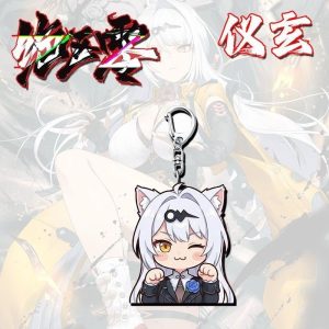 Zenless Zone Zero Yi Xuan anime chibi acrylic keychains featuring four cute expressions including cat ears, blushing, shocked, and pouting styles.