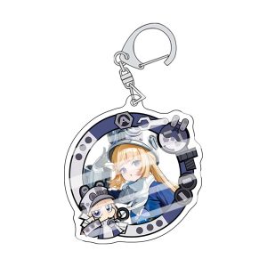: Zenless Zone Zero avatar frame acrylic keychains displaying anime character portraits alongside matching mini chibi versions inside round decorative frames.
