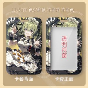 Four variations of a sliding hard-shell card holder featuring the anime character Corin Wickes from Zenless Zone Zero in different maid outfits and poses. The back of the cases shows the full character artwork, while the front features a clear transparent window for displaying ID cards.