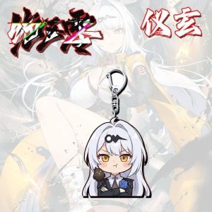 Zenless Zone Zero Yi Xuan anime chibi acrylic keychains featuring four cute expressions including cat ears, blushing, shocked, and pouting styles.