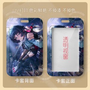 Multiple variations of a sliding hard-shell card holder featuring the dark-haired anime character Jane Doe from Zenless Zone Zero in various poses. The back of the cases shows the full character artwork, while the front features a clear transparent window for displaying ID cards.