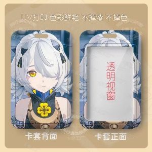 Multiple variations of a sliding hard-shell card holder featuring anime characters from Zenless Zone Zero, including Anby Demara and other stylish silver-haired agents. The back of the cases shows the full character artwork, while the front features a clear transparent window for displaying ID cards.