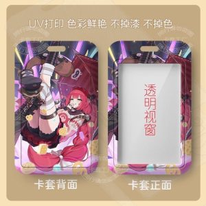 Hard plastic sliding card cases featuring red-haired Zenless Zone Zero character Fuwa Yuzuha. The front features a large transparent scan window and top lanyard slot, while the back showcases full-color anime artwork.