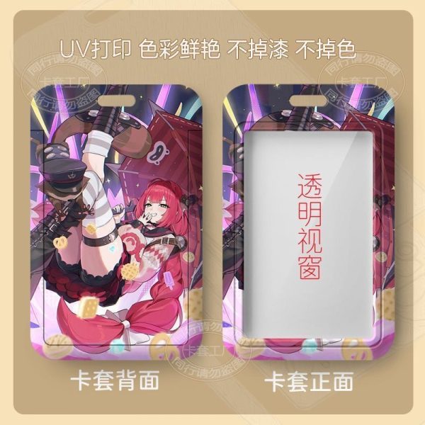 Hard plastic sliding card cases featuring red-haired Zenless Zone Zero character Fuwa Yuzuha. The front features a large transparent scan window and top lanyard slot, while the back showcases full-color anime artwork.