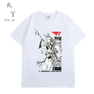 T1 Team x Anime-Style "Remiel Sigrid" Short-Sleeve T-Shirt – Unisex Loose-Fit Pure Cotton Top