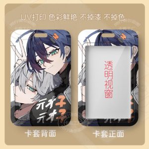 Hard plastic ID card sleeve featuring Zenless Zone Zero main characters Wise and Belle with a clear front window for scanning passes.