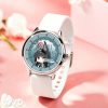 Silver round Zenless Zone Zero anime watch with a white silicone strap and colorful character dial display.