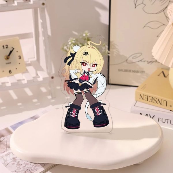 Freestanding thick clear acrylic block featuring a cute chibi blonde anime character, Sisyphus from Zenless Zone Zero.