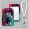 Thick plastic hard shell card sleeve featuring Tsukishiro Yanagi from Zenless Zone Zero paired with a white braided lanyard keychain.