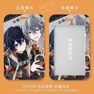 Sliding hard plastic card holder featuring Zenless Zone Zero protagonists Wise and Belle (Ling & Zhe) with a transparent display slot.