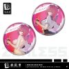 Round tinplate anime badges featuring Zenless Zone Zero character Remiel holding an iced drink in a white swimsuit and a sailor school uniform.