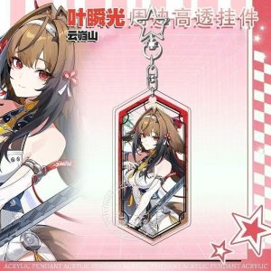 Hexagonal high-clear acrylic keychain featuring Zenless Zone Zero characters Ye Shunguang and Yunqinshan with a silver star-shaped metal clasp.