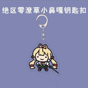 Acrylic keychain featuring Zenless Zone Zero characters rendered in a funny doodle scribble chibi style with a silver metal clasp.