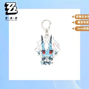 Double-sided 5cm clear acrylic keychain featuring Zenless Zone Zero characters in a cute chibi style attached to a silver metal clasp.