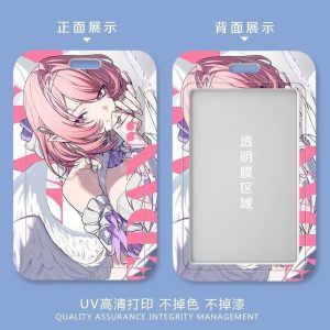 Front and back view of a Zenless Zone Zero Remiel sliding card holder displaying vibrant anime artwork and a clear ID window slot.